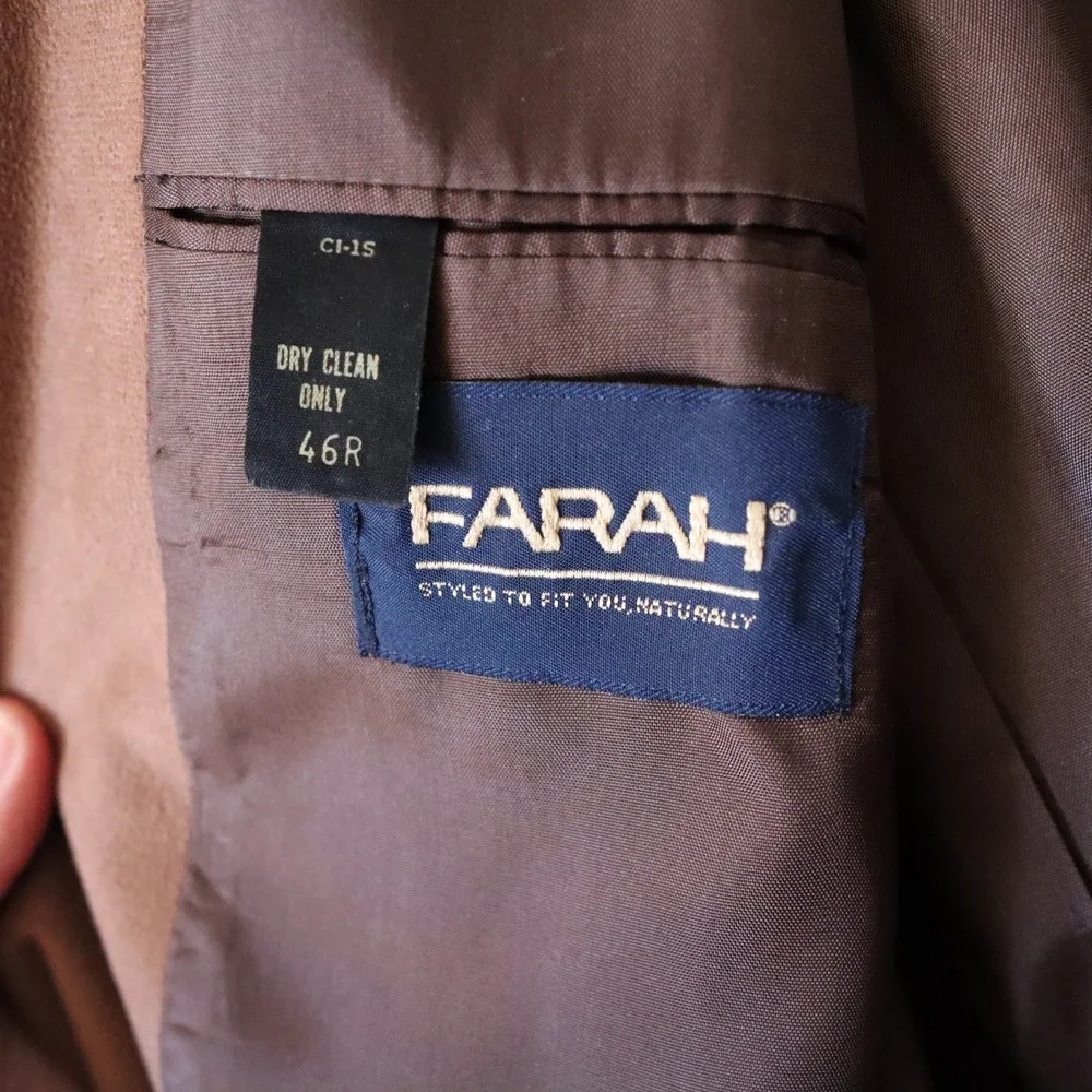 Farah Vintage Mens Brown Suede Blazer Sport Coat Suit Jacket Size 46R 90s Preppy